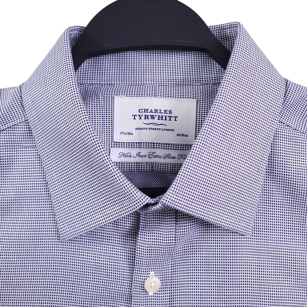Charles Tyrwhitt Dress Shirt 17.5 36 Extra Slim Fit Non Iron French Cuff Blue